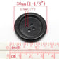 5 black wooden buttons - 30mm (approx. 1 1/8" inch) - rim - 4 hole - wood button (b19500)