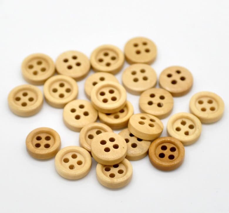 Natural light brown wooden buttons - 11mm -or 13mm - 4 hole - wood button