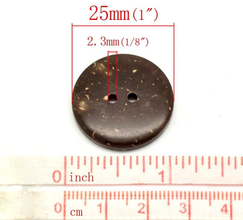 10 coconut shell wooden buttons - 1 inch - 25mm - wood buttons - recycled coconut wood (18429)