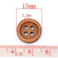 10 Medium Brown Wooden Buttons - 15mm - 4 Hole - Wood Button (B10382)