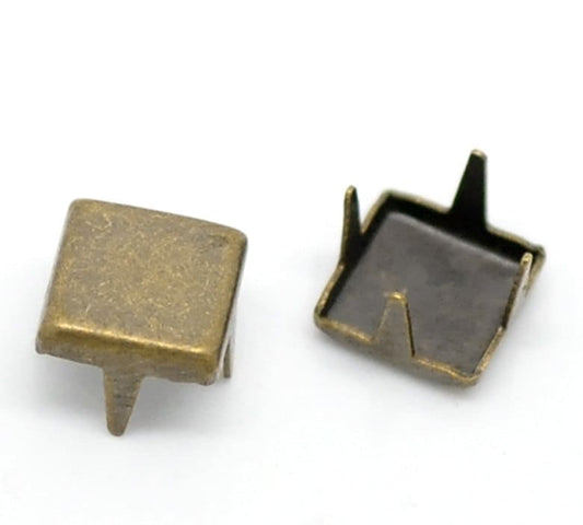 100 Antique Bronze square Rivet Stud Spikes - 6mm (1/4" x 1/4") - Metal - 4 Legs - Rivets Studs Spike (B18732)
