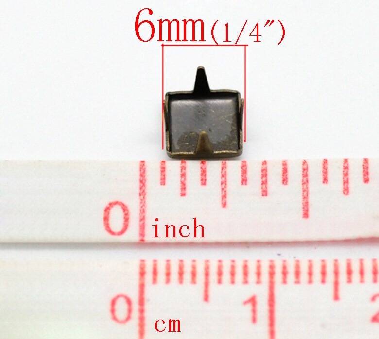 100 Antique Bronze square Rivet Stud Spikes - 6mm (1/4" x 1/4") - Metal - 4 Legs - Rivets Studs Spike (B18732)