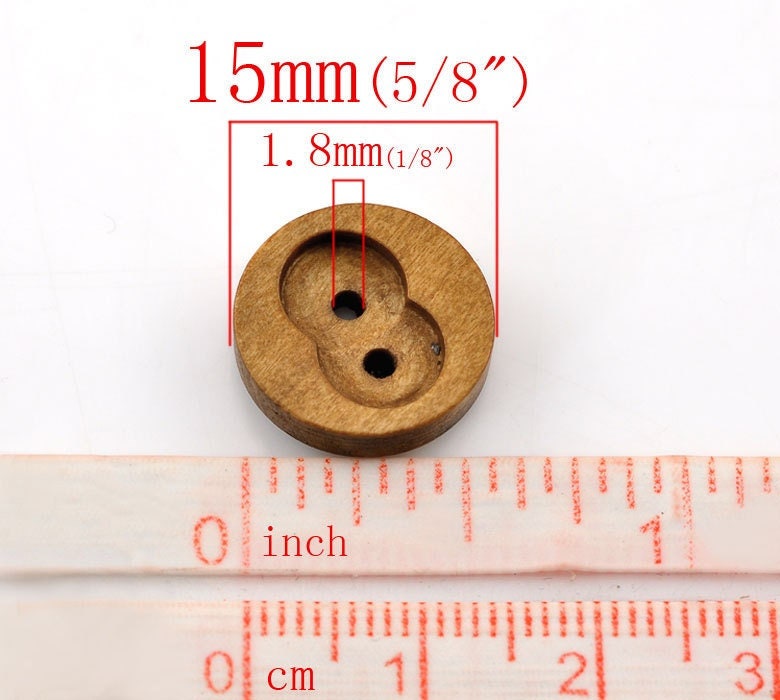 8 brown wooden buttons - 15mm (5/8 inch) - 2 hole - wood button