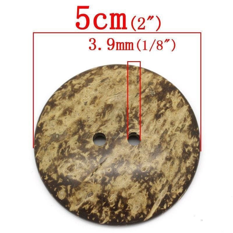 Extra Large Coconut Shell Wooden Buttons - 2 Inch - 5cm -  Wood Buttons -  Coconut Wood (b30431)