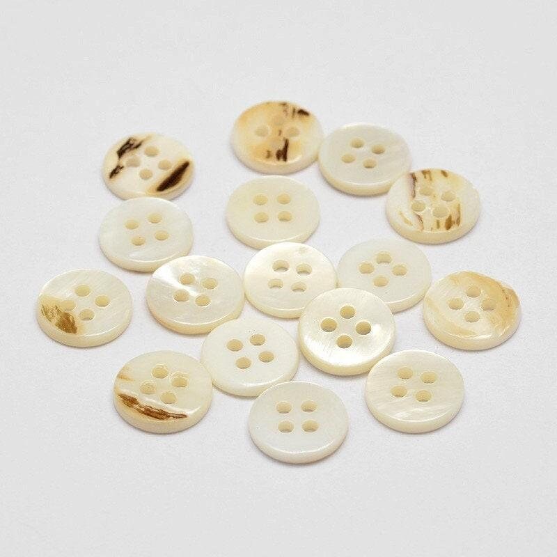Shell Buttons - 11mm X 2mm - 4 Hole - Flat Natural Shell Buttons - Hole:  1.5mm (butt-p012-06-p)