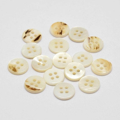 Shell Buttons - 11mm X 2mm - 4 Hole - Flat Natural Shell Buttons - Hole:  1.5mm (butt-p012-06-p)