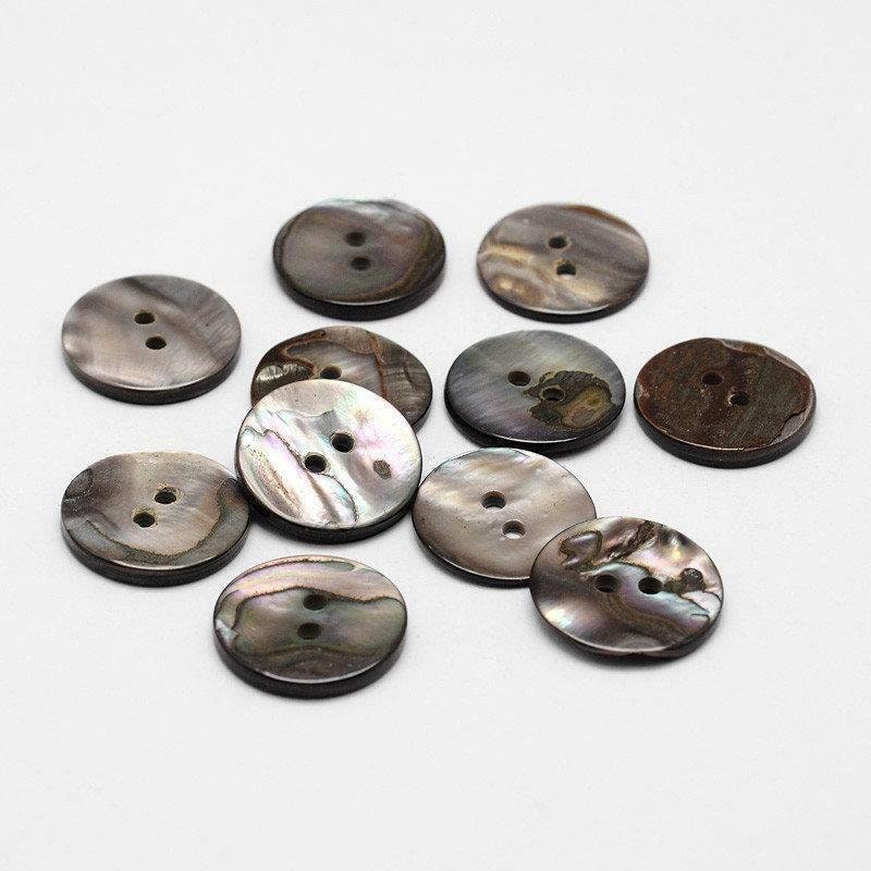 Black Shell Buttons - 17mm (5/8 Inch) - 2 Hole - Flat Natural Shell Buttons (p01