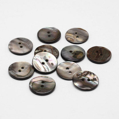 Black Shell Buttons - 17mm (5/8 Inch) - 2 Hole - Flat Natural Shell Buttons (p01