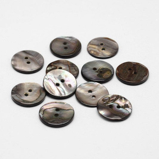 Black Shell Buttons - 17mm (5/8 Inch) - 2 Hole - Flat Natural Shell Buttons (p01