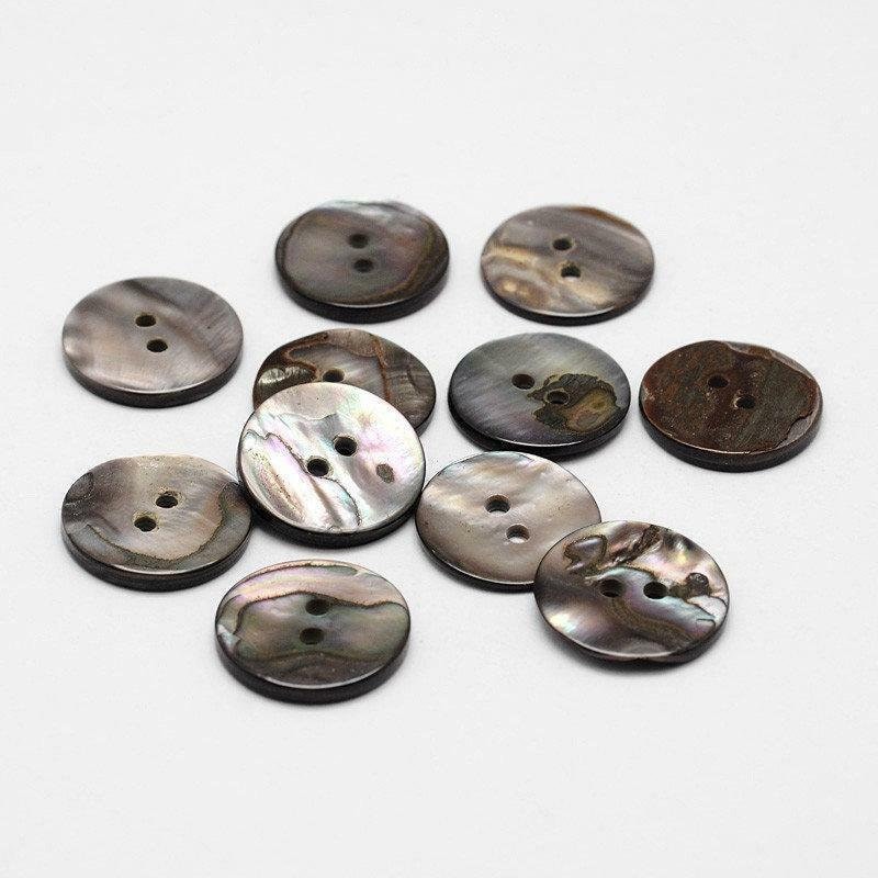 Black Shell Buttons - 17mm (5/8 Inch) - 2 Hole - Flat Natural Shell Buttons (p01