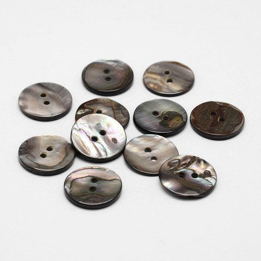 Black Shell Buttons - 17mm (5/8 Inch) - 2 Hole - Flat Natural Shell Buttons (p01
