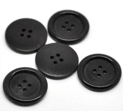 Black Wooden Buttons - 30mm (approx. 1 1/8 Inch)  - Rim - 4 Hole - Wood Button  (b19500)