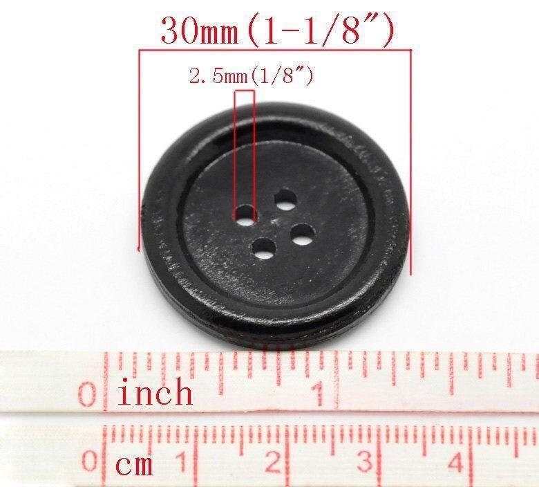 Black Wooden Buttons - 30mm (approx. 1 1/8 Inch)  - Rim - 4 Hole - Wood Button  (b19500)