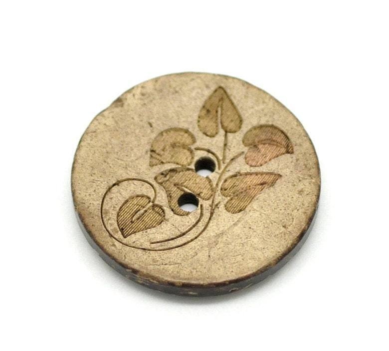 Large Wooden Buttons - 1 Inch - 28mm - Wood Buttons - Leaf Pattern - Coconut Wood (b19208)