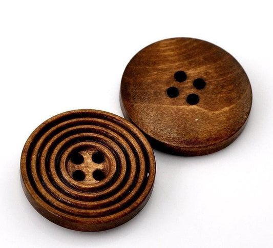 Chestnut Brown Wooden Buttons - 20mm - Approx. 3/4 Inch - 4 Hole - Wood Button (981)