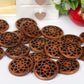 Brown Carved Wooden Buttons - 20mm (approx. 3/4 Inch) - 2 Hole - Brown Wood Button (butt-drkbrn-wd-crvd-20mm))