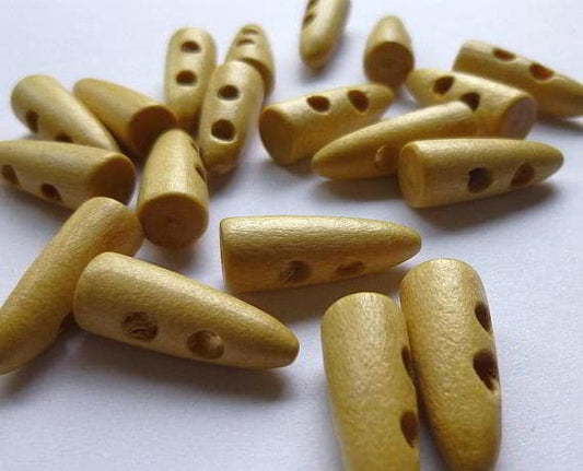 25 Toggle Wooden Buttons - Horn Shaped - Light Natural Finish - 21mm x 8mm（7/8" x 3/8") - Wood Toggle Button