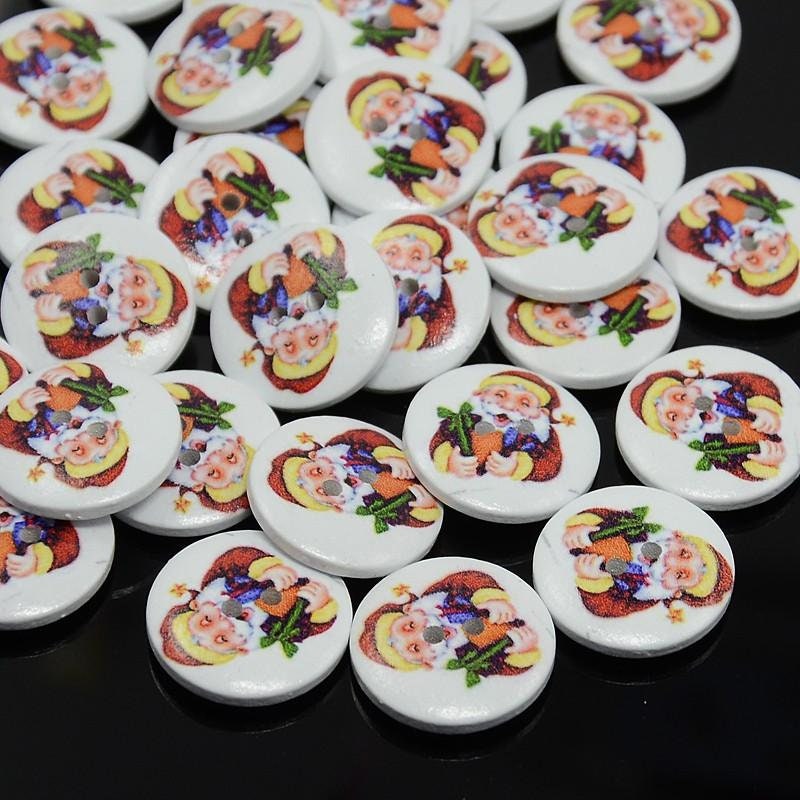Christmas Buttons - Wooden Button - 13mm - Assorted Holiday Designs - 2 Hole - Randomly Mixed Wood Button (p001-13mm-m))