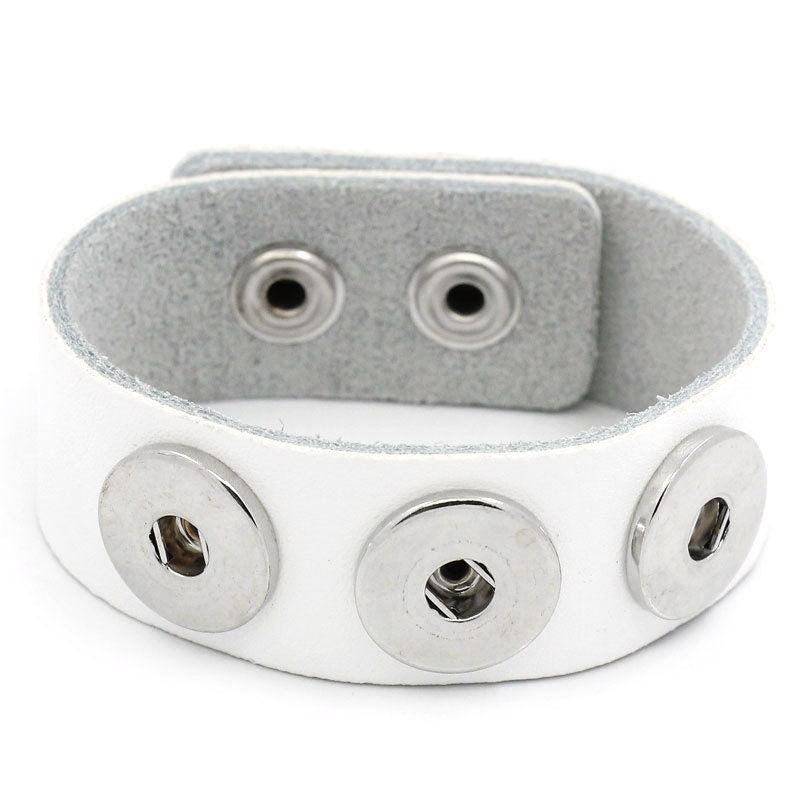 1 Chunk Noosa White Leather Bracelet -  24cm x 2.4cm (91/2" x 1") - Popper Snap on - Genuine Leather Chunk Bracelet (27913)