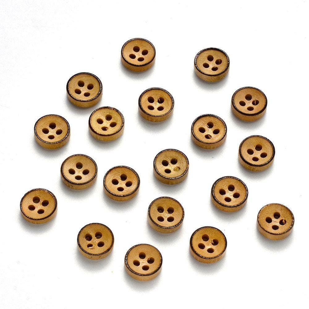 Brown Wooden Buttons - 9mm - 4 Hole - Wood Button (n01609)