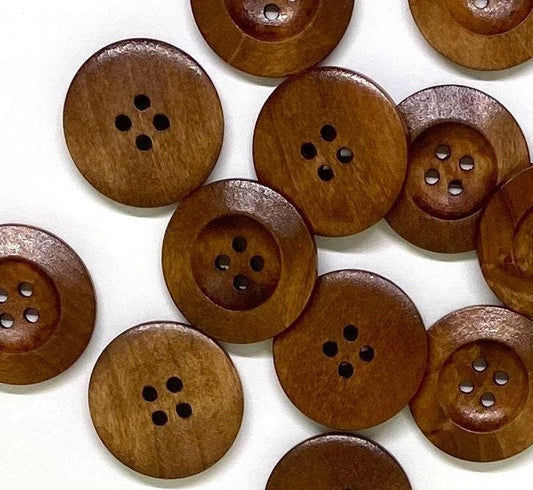 Dark Brown Wooden Buttons - 25mm (1 Inch) - 4 Holes -  Round Sewing Wood Buttons 25mm (1")  (040991)
