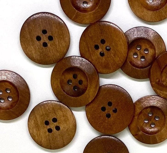 Dark Brown Wooden Buttons - 25mm (1 Inch) - 4 Holes -  Round Sewing Wood Buttons 25mm (1")  (040991)