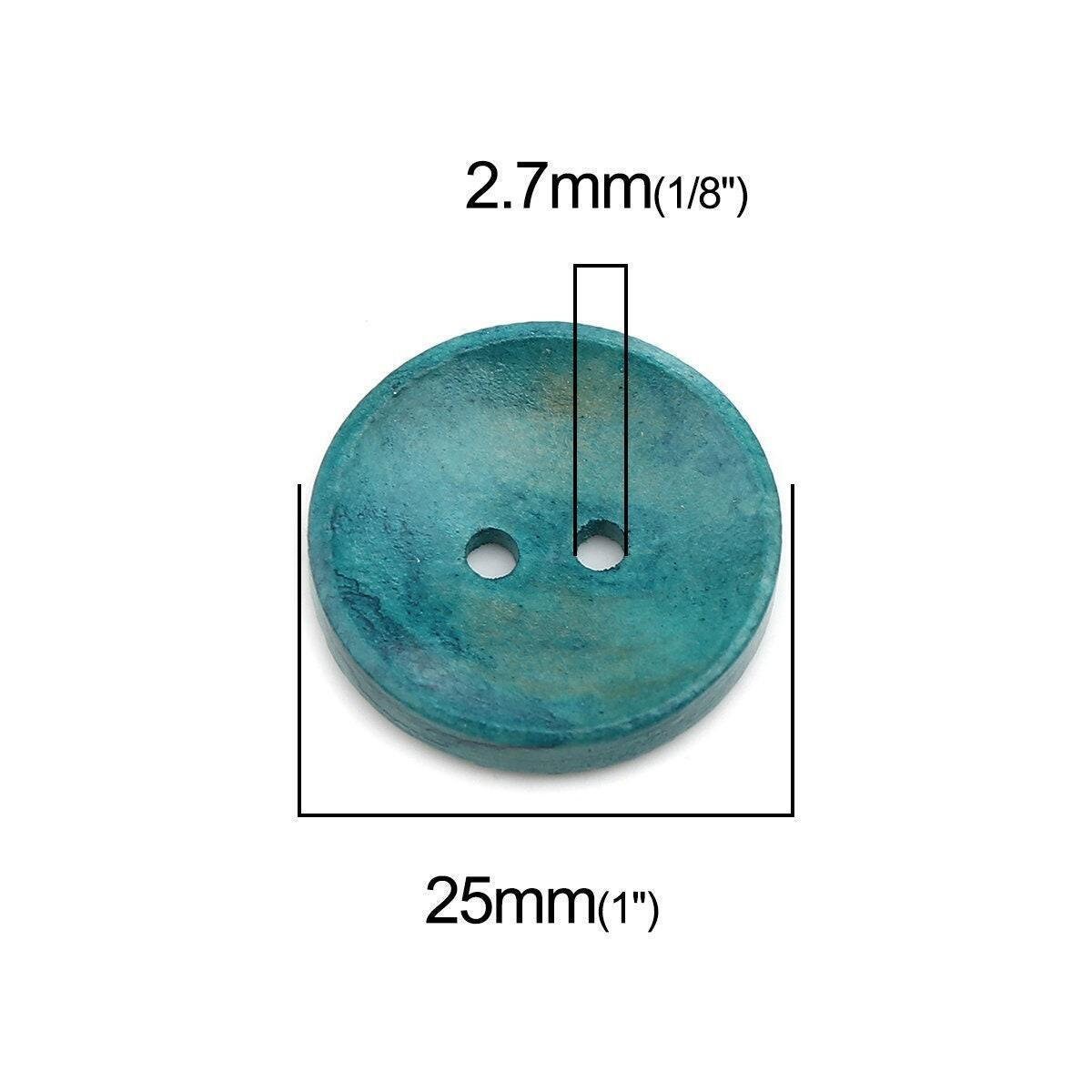 Mixed Color Wooden Buttons - Stitch Design - 25mm (1 Inch) - Mixed Colors - 2 Hole - Mixed Color Wood Button (b0251696)