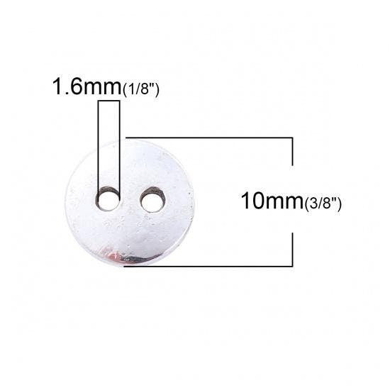 Silver Buttons Round - Sewing Button - Lead And Nickel Free - Doll Buttons - 2 Hole - 10mm X 1mm - Hole 1.6mm (228)