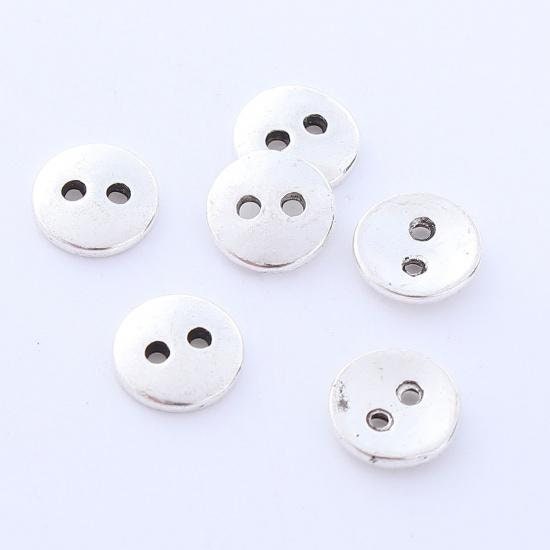 Silver Buttons Round - Sewing Button - Lead And Nickel Free - Doll Buttons - 2 Hole - 10mm X 1mm - Hole 1.6mm (228)