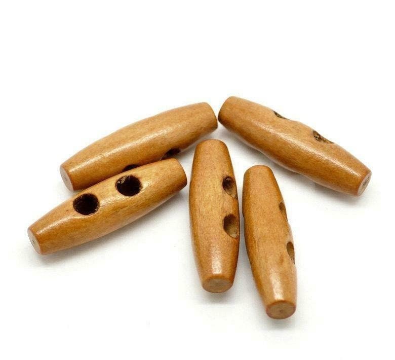 Toggle Wooden Buttons - Light Brown Finish - 4x1.2cm (1-5/8x1/2) - Wood Toggle Button (18841)