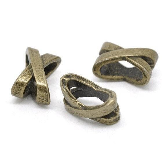 10 bronze slider spacer beads - 10mm x 7mm -  bronze slider bead for leather cord or bracelet (13445)