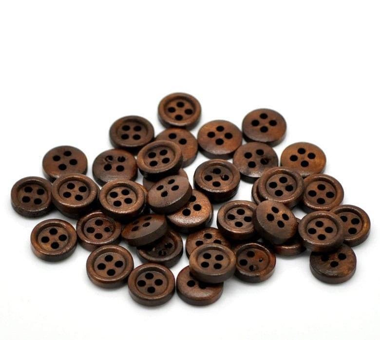 Dark Brown Wooden Buttons - 11mm - 4 Hole - Wood Button (b20326)