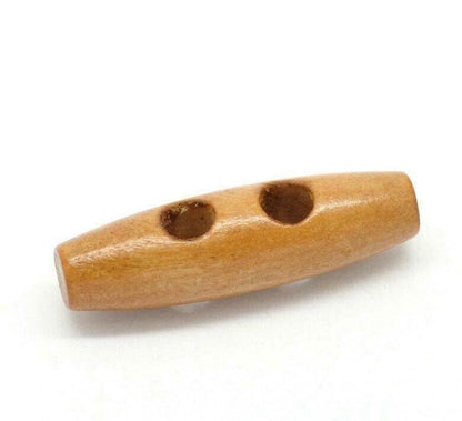 Toggle Wooden Buttons - Light Brown Finish - 4x1.2cm (1-5/8x1/2) - Wood Toggle Button (18841)