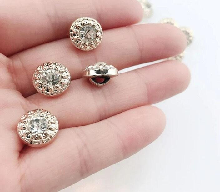 Gold Plated Rhinestone Acrylic Buttons - 11mm - Shank - Gold Resin Rhinestone Button (butt-gldplt-rhines-11mm-a)