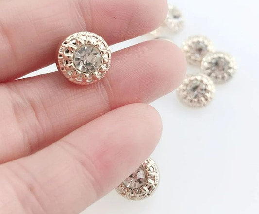 Gold Plated Rhinestone Acrylic Buttons - 11mm - Shank - Gold Resin Rhinestone Button (butt-gldplt-rhines-11mm-a)