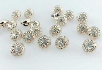 Gold Plated Rhinestone Acrylic Buttons - 11mm - Shank - Gold Resin Rhinestone Button (butt-gldplt-rhines-11mm-a)