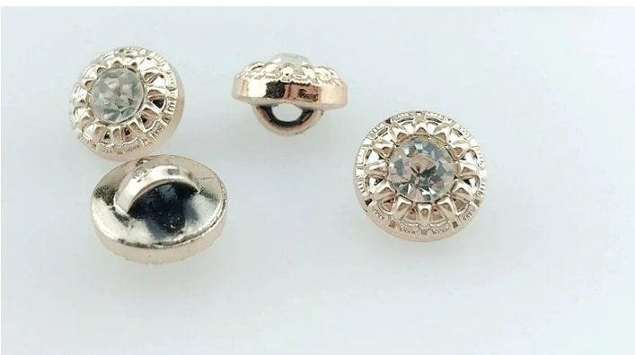 Gold Plated Rhinestone Acrylic Buttons - 11mm - Shank - Gold Resin Rhinestone Button (butt-gldplt-rhines-11mm-a)