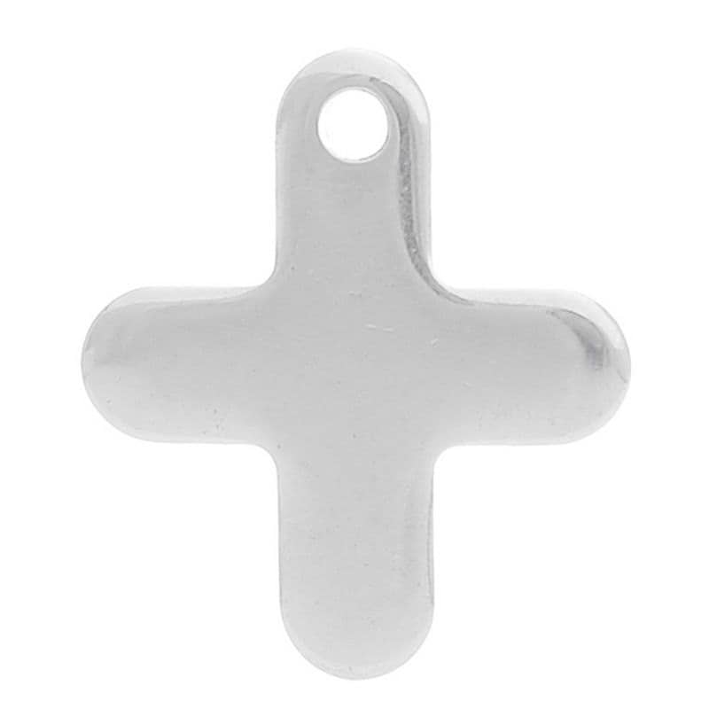2 Stainless Steel Charms Pendants - Cross - 12mm x11mm( 1/2" x 3/8") - Silver Finish - Lead Nickel Free - Metal Charm or Pendants (32626)
