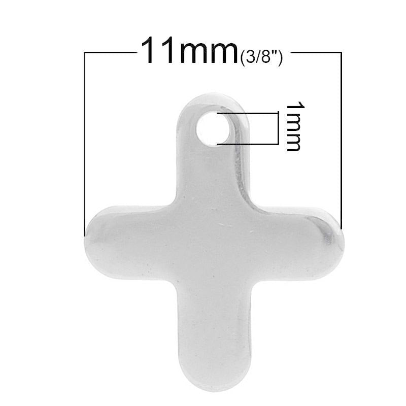 2 Stainless Steel Charms Pendants - Cross - 12mm x11mm( 1/2" x 3/8") - Silver Finish - Lead Nickel Free - Metal Charm or Pendants (32626)