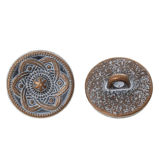 Metal Shank Sewing Buttons - Round Antique Copper White Patina - 15mm - Metal Buttons - Shank Buttons (55751)