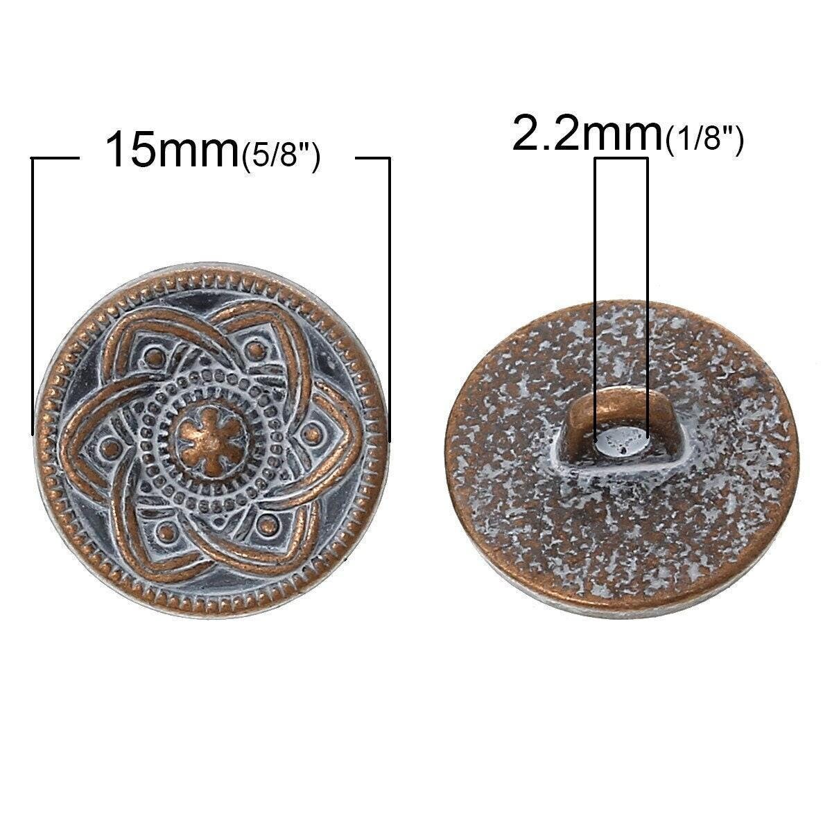 Metal Shank Sewing Buttons - Round Antique Copper White Patina - 15mm - Metal Buttons - Shank Buttons (55751)