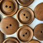 Brown Wooden Buttons - 25mm (1 Inch) - 2 Holes - Carved Dome Center - Round Sewing Wood Buttons 25mm (262)