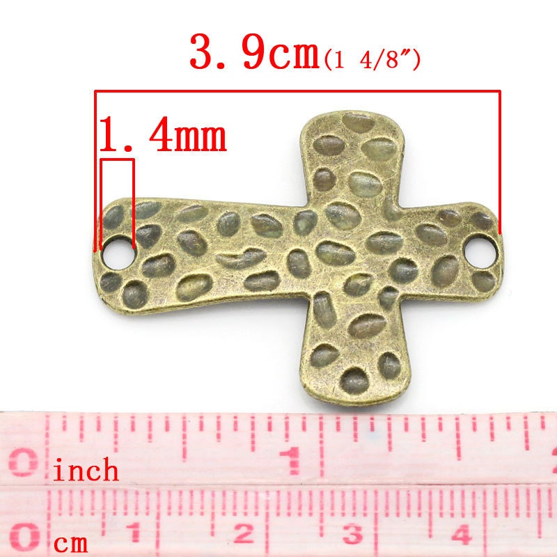 5 Bronze Cross Connectors - Textured Antique Bronze - 3.9cm x 3cm (1 1/2" x 1 1/8") - Bronze Cross Charm (02095)