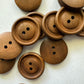 Brown Wooden Buttons - 25mm (1 Inch) - 2 Holes - Carved Dome Center - Round Sewing Wood Buttons 25mm (262)