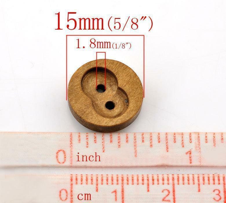 Brown Wooden Buttons - 15mm (5/8 Inch) - 2 Hole