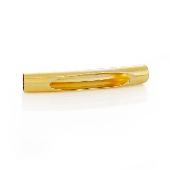Gold Finish Tube Beads - Curved With Opening - 31mm X 5mm - Noodle Gold Tube Bead - Lead Nickel Safe (b45179-b)