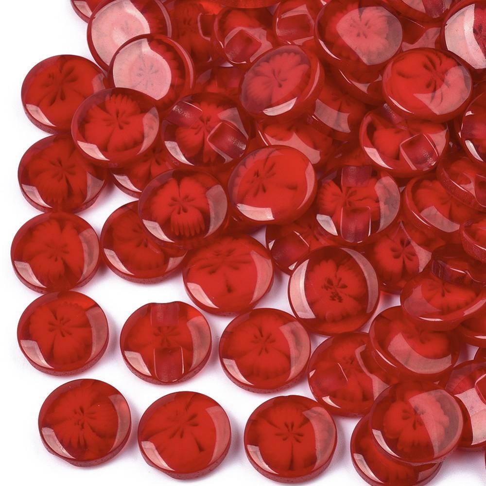 Resin Buttons 14mm X 14mm - Red Translucent Flower Pattern - Shank - Acrylic Button (nna0vfa)