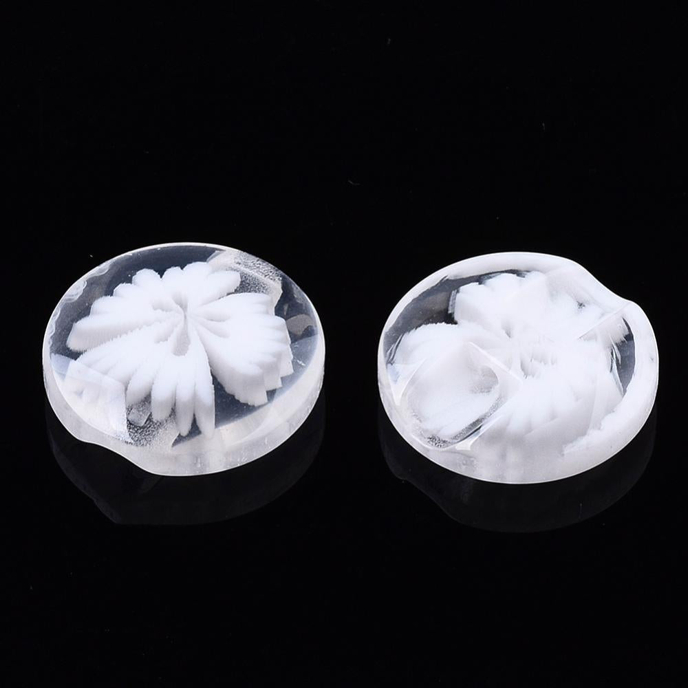 Resin Buttons 14mm X 14mm - White Translucent Flower Pattern - Shank - Acrylic Button (03b)