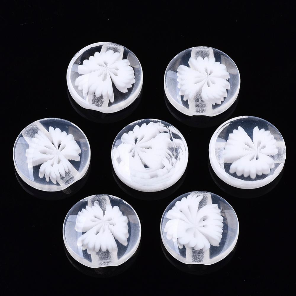 Resin Buttons 14mm X 14mm - White Translucent Flower Pattern - Shank - Acrylic Button (03b)