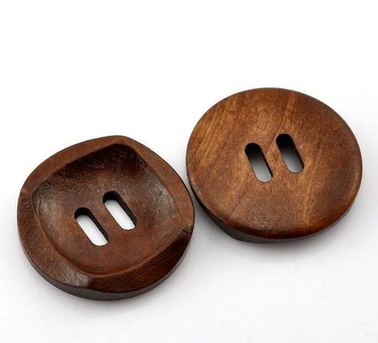 Dark Brown Coffee Wooden Buttons - 30mm (approx. 1 1/8 Inch) - 2 Hole - Wood Buttons 21381